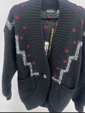VTG Tony Lambert NYC Skyline Cardigan Sweater Wool Knit 80s 90s Black M